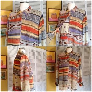 Vintage Tribal Ethnic Print Long Sleeve Sheer Top